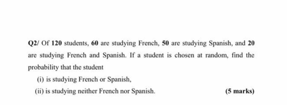 Q21 Of 120 Students 60 Are Studying French 50 Are Studying Spanish And 20 Are Studying French And Spanish If A Stude 1