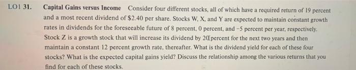 Loi 31 Capital Gains Versus Income Consider Four Different Stocks All Of Which Have A Required Return Of 19 Percent An 1