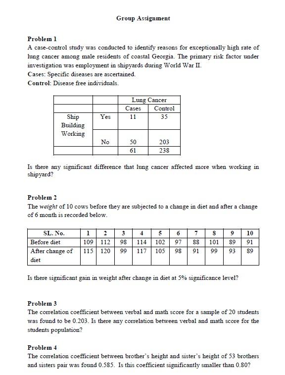 Group Assignment Problein 1 A Case Control Study Was Conducted To Identify Reasons For Exceptionally High Rate Of Lung C 1