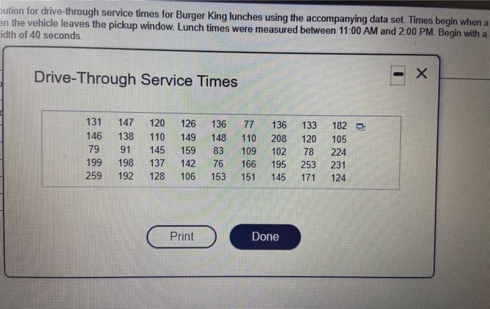 Construct The Frequency Distribution For Drive Through Service Times For Burger King Lunches Using The Accompanying Data 2