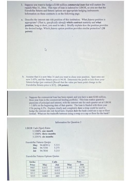 3 Suppose You Want To Hodge A 5100 Million Commercial Loan That Will Mature Be Repaid May 31 2016 This Type Of Loan 1