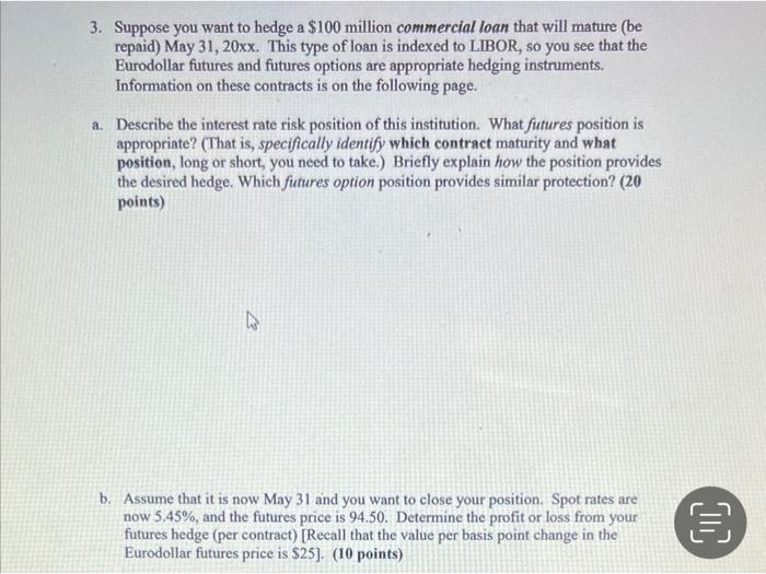 3 Suppose You Want To Hodge A 5100 Million Commercial Loan That Will Mature Be Repaid May 31 2016 This Type Of Loan 3