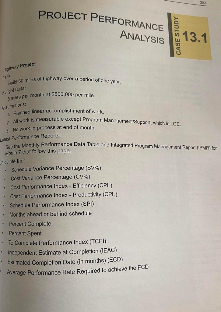 Case Study 13 1 You Will Need To Determine A Project Performance Analysis Or Cv Sv Calculations Review Case Study 13 1 1