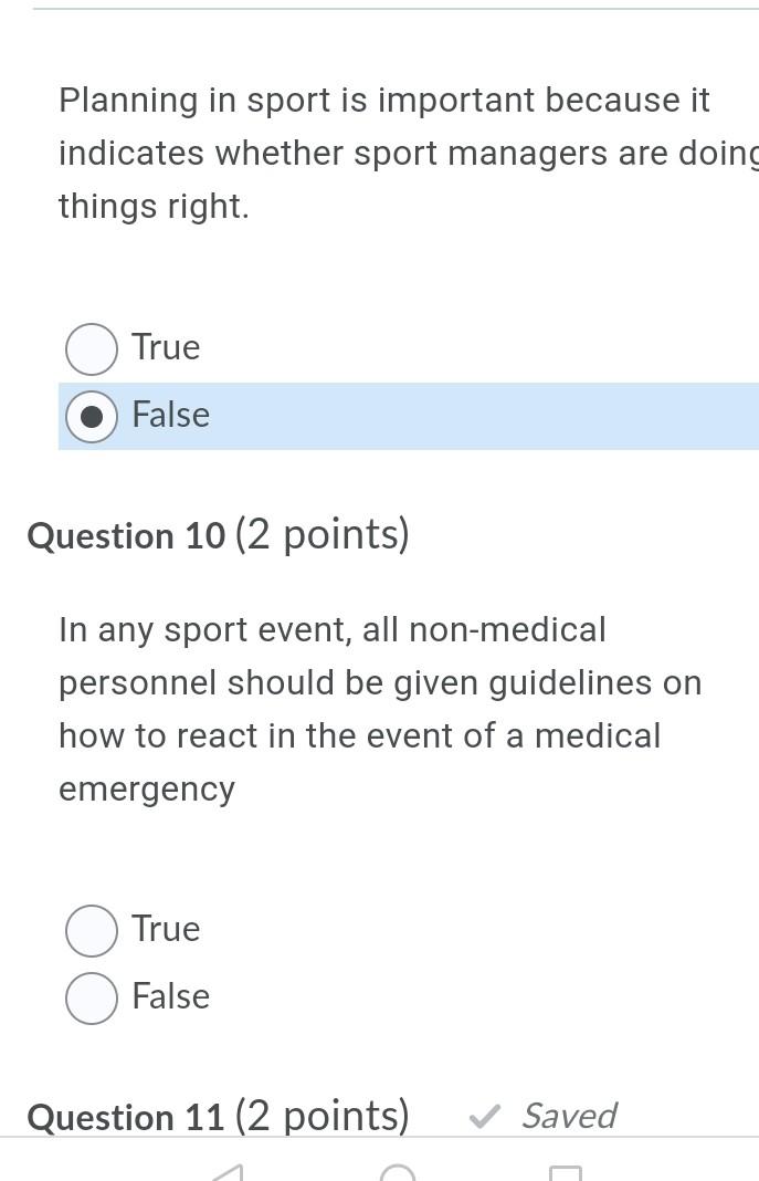 Planning In Sport Is Important Because It Indicates Whether Sport Managers Are Doing Things Right True False Question 1 1