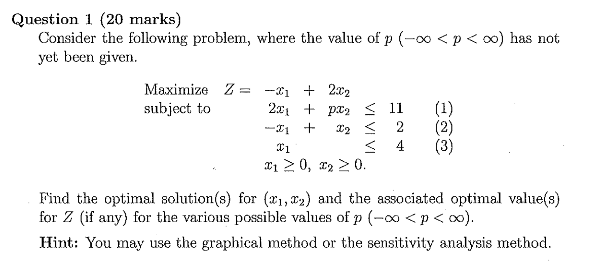 Question 1 20 Marks Consider The Following Problem Where The Value Of P 00 P 0 Has Not Yet Been Given Maximiz 1