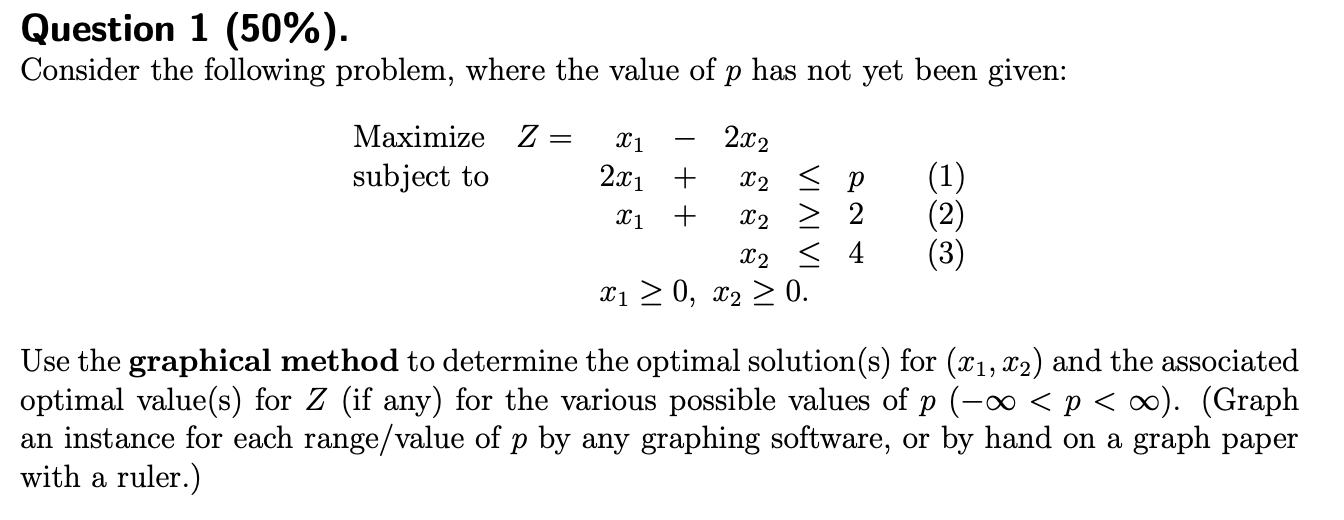 Question 1 50 Consider The Following Problem Where The Value Of P Has Not Yet Been Given 2x2 Maximize Z Subjec 1