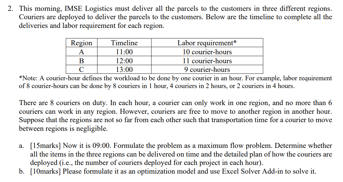 2 This Morning Imse Logistics Must Deliver All The Parcels To The Customers In Three Different Regions Couriers Are D 1
