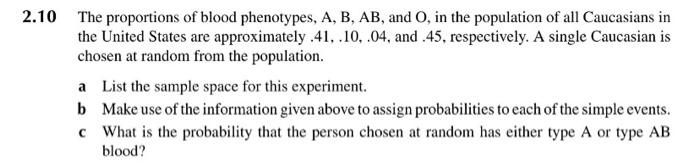 2 10 The Proportions Of Blood Phenotypes A B Ab And 0 In The Population Of All Caucasians In The United States Are 1