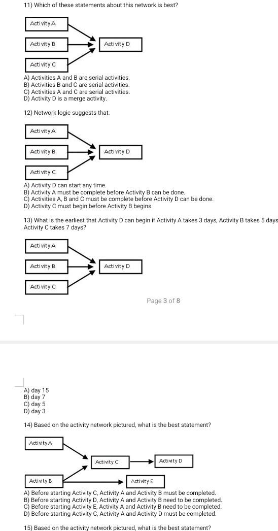 11 Which Of These Statements About This Network Is Best Activity A Activity B Activity D Activity C A Activities A An 1