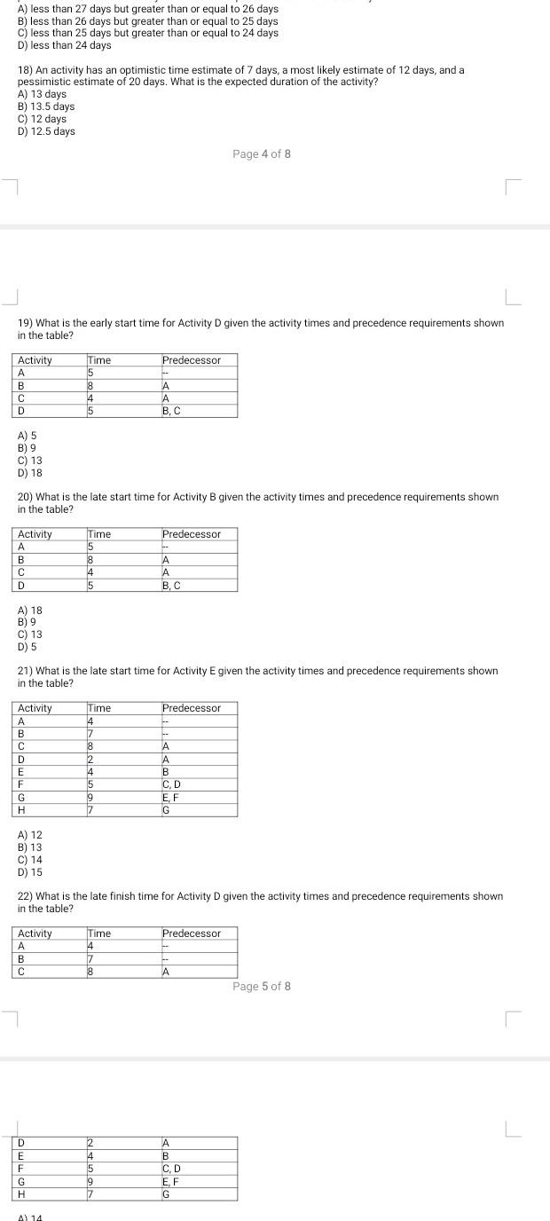 11 Which Of These Statements About This Network Is Best Activity A Activity B Activity D Activity C A Activities A An 3