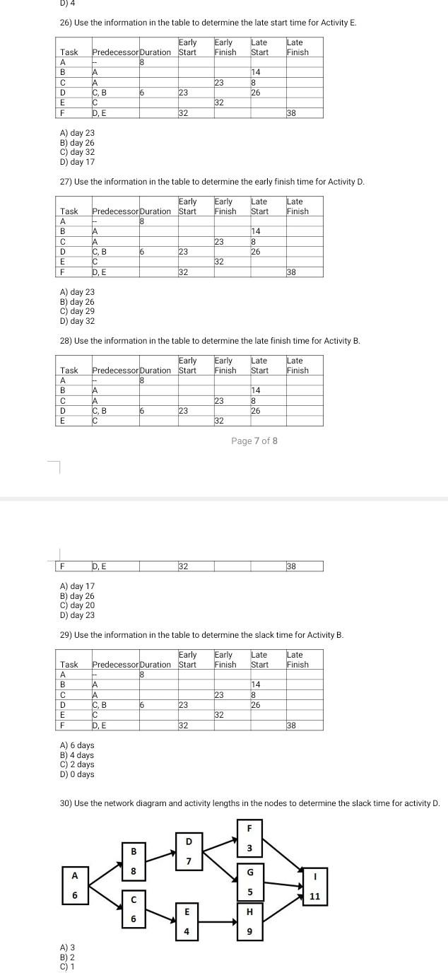 11 Which Of These Statements About This Network Is Best Activity A Activity B Activity D Activity C A Activities A An 5