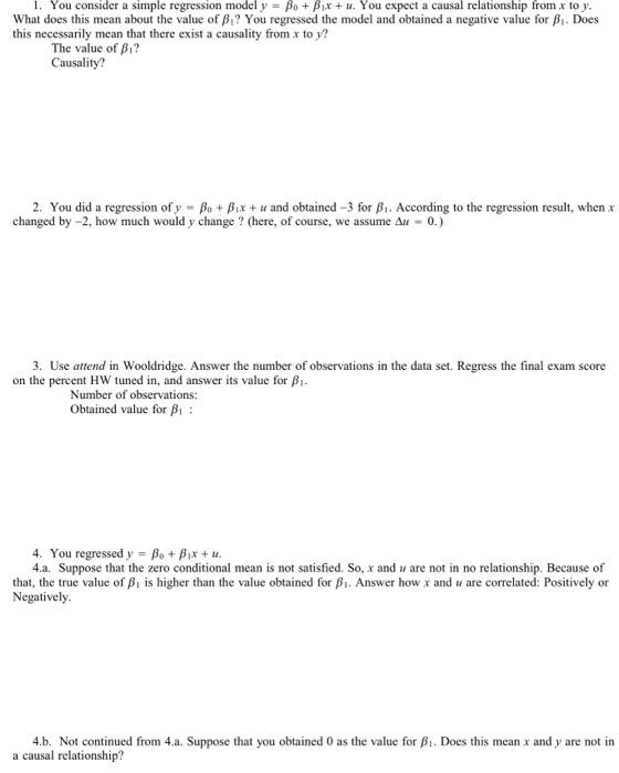 Please Help Me Answer With My Econometrics Test If Possible Please Explain Also Thank You In Advance Please Help Me A 1