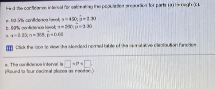 Find The Confidence Interval For Estimating The Population Proportion For Parts A Through C A 92 5 Confidence Lev 1