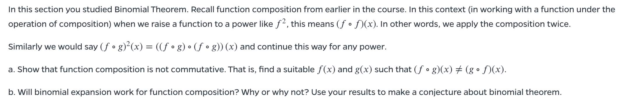 In This Section You Studied Binomial Theorem Recall Function Composition From Earlier In The Course In This Context I 1