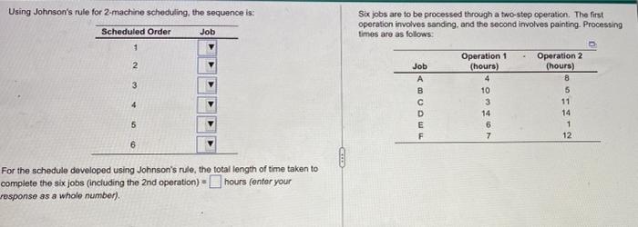 Using Johnson S Rule For 2 Machine Scheduling The Sequence Is Scheduled Order Job 1 So Jobs Are To Be Processed Throug 1