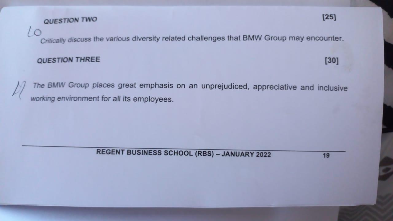 Question Two 25 Lo Critically Discuss The Various Diversity Related Challenges That Bmw Group May Encounter Question 1