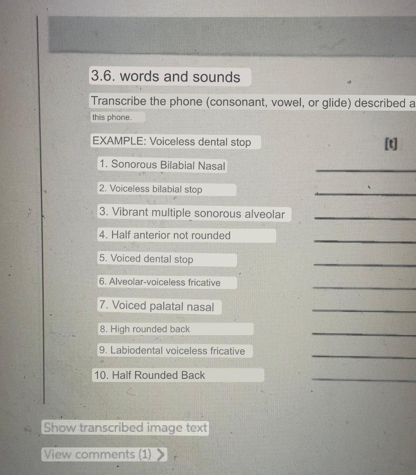 Spanish Phonetics Question Transcribe The Phonetic Describe And Write A Word That Contains This Fonetic 1