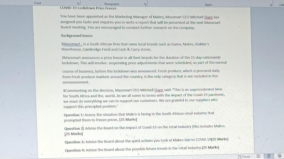 Font Paragraph Covid 19 Lockdown Price Freeze Styles Edil You Have Been Appointed As The Marketing Manager Of Makro Mas 1