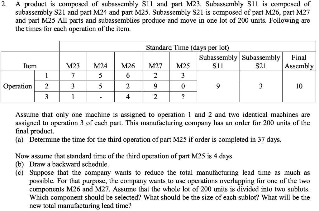 2 A Product Is Composed Of Subassembly S11 And Part M23 Subassembly S11 Is Composed Of Subassembly S21 And Part M24 An 1