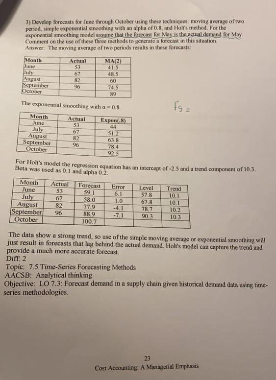 3 Develop Forecasts For June Through October Using These Techniques Moving Average Of Two Period Simple Exponential S 1