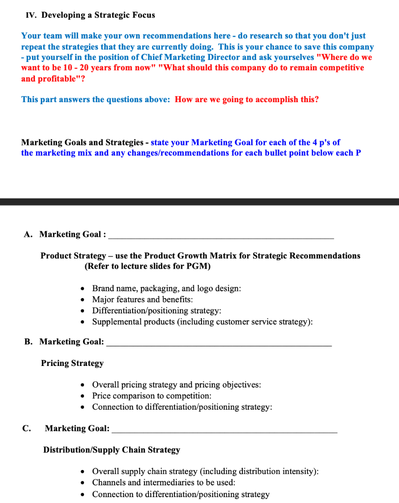 Iv Developing A Strategic Focus Your Team Will Make Your Own Recommendations Here Do Research So That You Don T Just 1