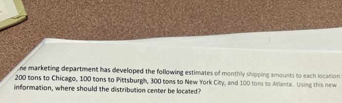 A Packaging Firm Needs To Locate A Distribution Center To Serve Four New Retail Outlets Below Is A Table Of The Outlet 2