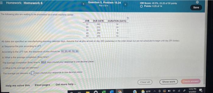 Homework Homework 6 Questions Problem 15 24 Pand Hw Sere 46 6 23 25 Of 50 Ponta O Points 5 5 Of 14 Save The Followi 1