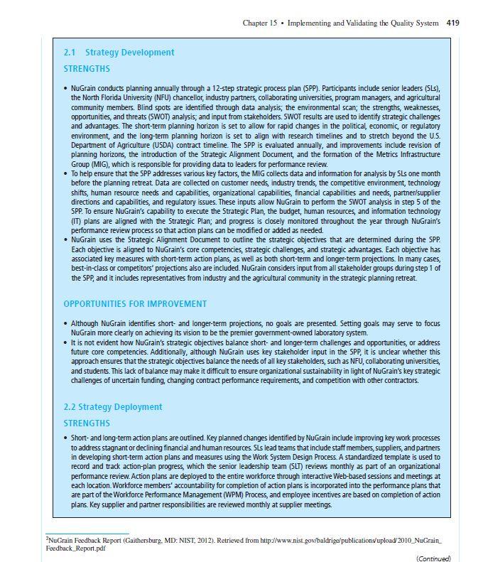 Chapter 15 Implementing And Validating The Quality System 419 2 1 Strategy Development Strengths Nugrain Conducts 1