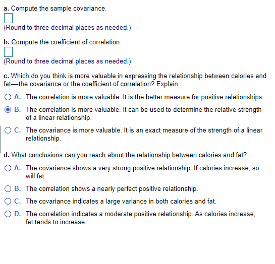 A Compute The Sample Covariance Round To Three Decimal Places As Needed B Compute The Coefficient Of Correlation 1