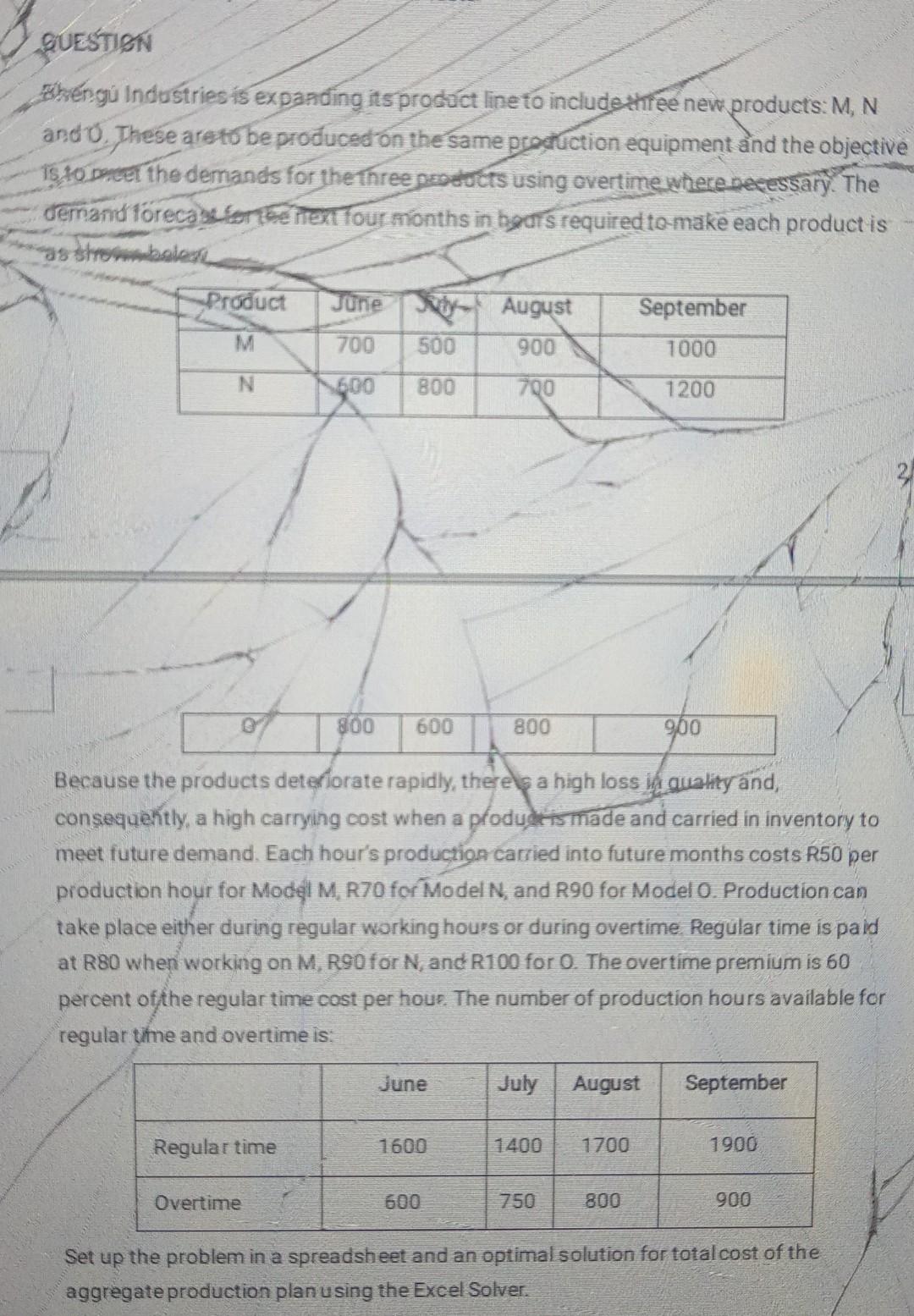 Question Bengu Industries Is Expanding Its Prodact Line To Include Tree New Products M N And O These Are To Be Produce 1