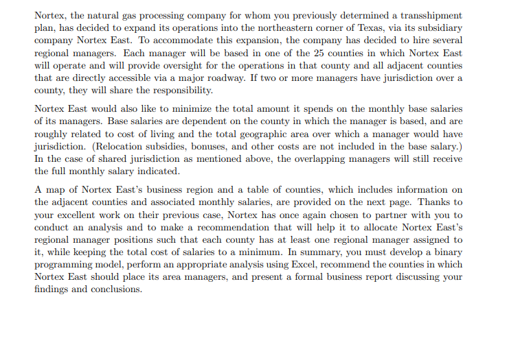 Nortex The Natural Gas Processing Company For Whom You Previously Determined A Transshipment Plan Has Decided To Expan 1