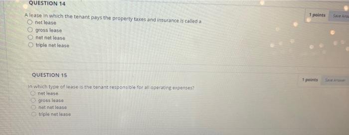 Question 12 1 Point Rent That Has Specified Increases Over The Term Of The Lease Is Called Flat Rent Base Rent Percentag 2