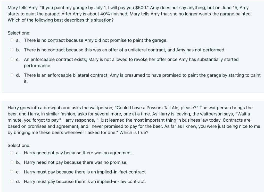 Mary Tells Amy If You Paint My Garage By July 1 I Will Pay You 500 Amy Does Not Say Anything But On June 15 Amy 1