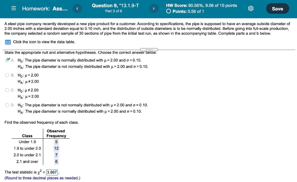 Homework Ass Question 9 13 1 9 T Part 3 Of 6 Hw Score 90 56 9 06 Of 10 Points O Points 0 56 Of 1 Save A Stee 1