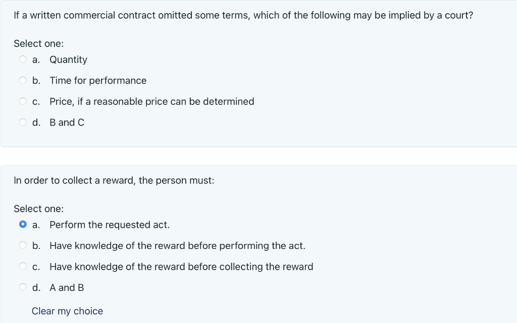 Contracts Involving Most Types Of Fraud And Misrepresentation Are Select One A Enforceable Only If In Writing B V 2
