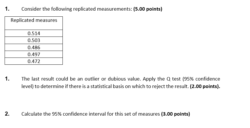1 Consider The Following Replicated Measurements 5 00 Points Replicated Measures 0 514 0 503 0 486 0 497 0 472 1 Th 1