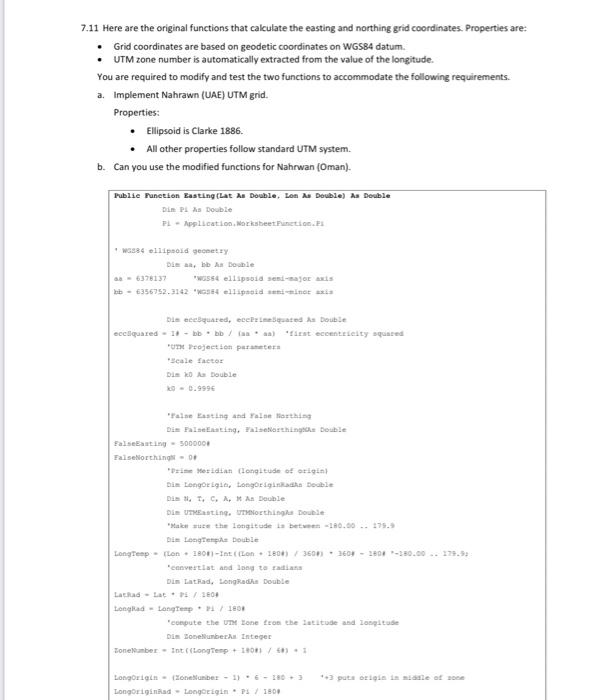 7 11 Here Are The Original Functions That Calculate The Easting And Northing Grid Coordinates Properties Are Grid Coor 1