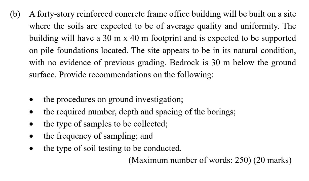 B A Forty Story Reinforced Concrete Frame Office Building Will Be Built On A Site Where The Soils Are Expected To Be O 1