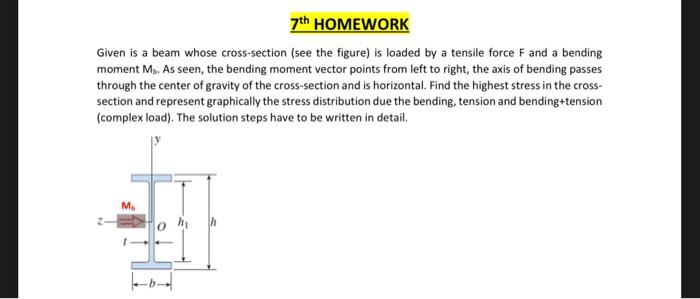 7th Homework Given Is A Beam Whose Cross Section See The Figure Is Loaded By A Tensile Force F And A Bending Moment Mo 1