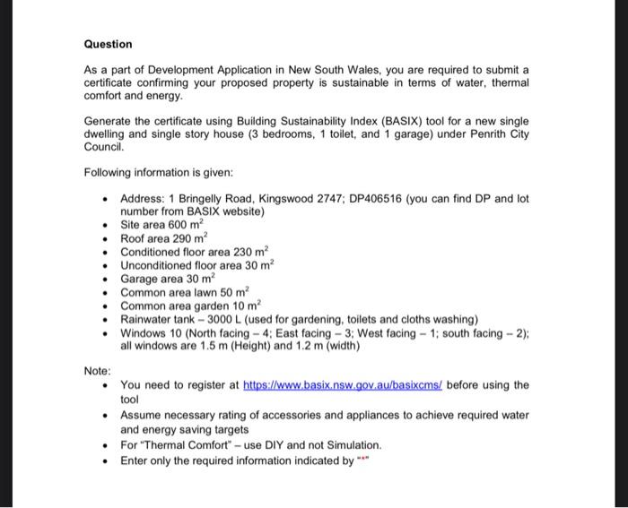 Question As A Part Of Development Application In New South Wales You Are Required To Submit A Certificate Confirming Yo 1