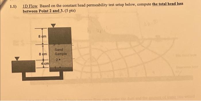 1 1 Id Flow Based On The Constant Head Permeability Test Setup Below Compute The Total Head Loss Between Point 2 And 3 1