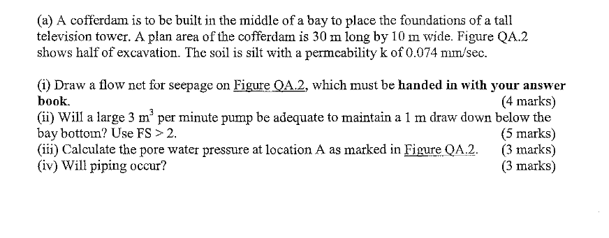 A A Cofferdam Is To Be Built In The Middle Of A Bay To Place The Foundations Of A Tall Television Tower A Plan Area O 1