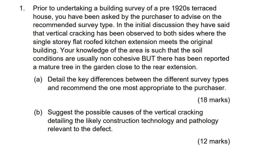 1 Prior To Undertaking A Building Survey Of A Pre 1920s Terraced House You Have Been Asked By The Purchaser To Advise 1