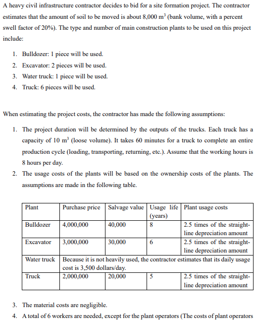A Heavy Civil Infrastructure Contractor Decides To Bid For A Site Formation Project The Contractor Estimates That The A 1
