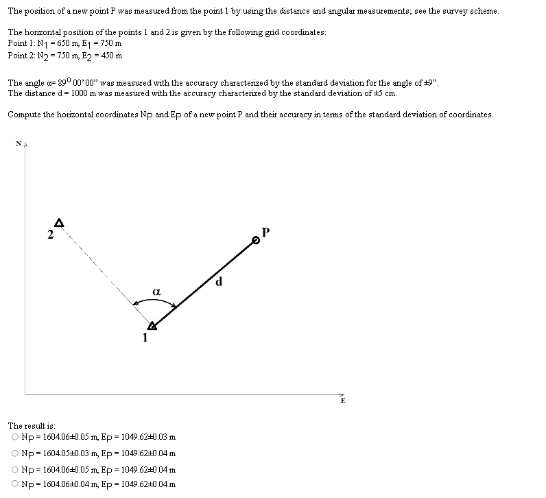 The Position Of A New Point P Was Measured From The Point 1 By Using The Distance And Angular Measurements See The Surv 1