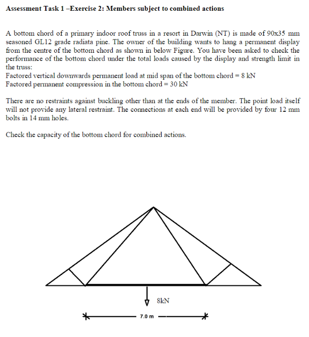Assessment Task 1 Exercise 2 Members Subject To Combined Actions A Bottom Chord Of A Primary Indoor Roof Truss In A Res 1