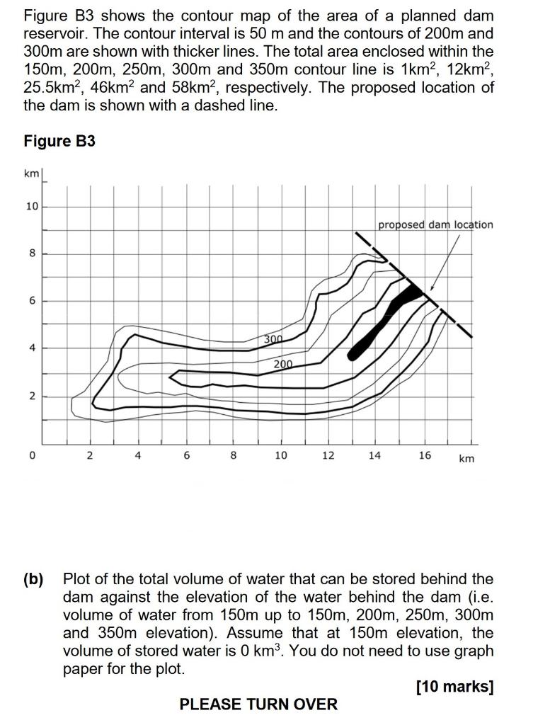 Figure B3 Shows The Contour Map Of The Area Of A Planned Dam Reservoir The Contour Interval Is 50 M And The Contours Of 1