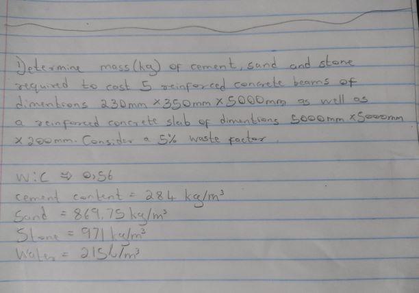 Determine Mass Kg Or Rement Sand And Stone Required To Cost 5 Reinforced Concrete Beams Of Dimentions 230mm X 350mm X 1