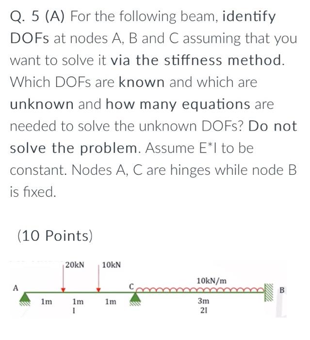 Q 5 A For The Following Beam Identify Dofs At Nodes A B And C Assuming That You Want To Solve It Via The Stiffness 1