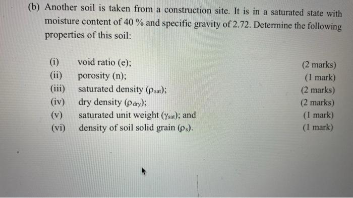 B Another Soil Is Taken From A Construction Site It Is In A Saturated State With Moisture Content Of 40 And Specifi 1